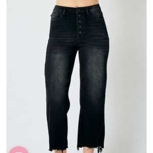 Judy Blue Black High Waist Destroy Raw Hem Wide Leg Denim Jeans